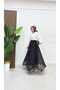 Flocked Tulle Fabric Hijab Skirt with Elastic Waist-1501 - 5