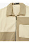 Long Sleeve Pocketed Cotton Color Block Classic Collar Zippered Gabardine Shirt Jacket - 6