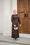 Women's Front Pearl Detail Embellished Stitched Belted High Collar Suit Brown - 4