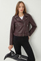 Belted Faux Leather Biker Jacket Lax0003 Mürdüm - 4