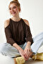 Open Shoulder Knitted Blouse Lex0010 Brown