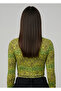 Women's Oil Green Crew Neck Patterned Crop Blouse Nj74 - 4