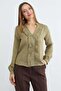 Ruffled Front Striped Jacquard Shirt