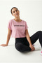 Women's Pink Elastic Waist and Printed Crop T-Shirt Nj82 - 3