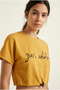 Women's Mustard Waist Elastic and Printed Crop T-Shirt Nj82
