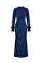 Silvery Feathered Draped Hijab Evening Dress 5705-04 Indigo - 5