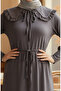 Ruffle Collar Lace-Up Hijab Dress 2208-04 Anthracite - 3