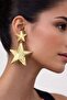 Yellow Color Steel Double Star Design Dangle Women's Earrings - 2