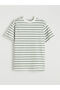 Lcw Modest Green Striped 100% Cotton Women's T-Shirt - 4