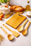 Natural Wooden Bamboo Cutting Board Kitchen Serving Ladle Rice Spatula Spoon Set of 5 Handcrafted - 5