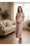 New Season Mink Full Length Summer Nightgown with Breastfeeding Feature, Short Sleeve Lace Design, Maternity and Postpartum Nightgown - 5