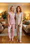 New Season Powder Pitikare Patterned Summer Lace Detailed Woven Special Design Pajama Set - 2