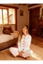 Plum Color Floral Print White Shirt Collar Bow Detail Crinkled Fabric Women's Pajama Set - 5