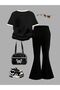 Children's Bowknot Printed T-Shirt with Stripes and Spanish Flared Pants Set - 2