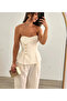 Strapless Blouse and Pantalon Top and Bottom Set Ecru - 3