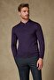 Men's Purple Wool Acrylic Blend Long Sleeve Polo Collar Knitwear
