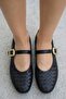 Black Women's Buckled Elastic Easy-To-Wear Summer Dowry Bundle Ballet Flats B71Onav - 3
