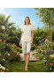 Women's Short Sleeve Capri Henley Collar 100% Cotton Floral Pattern Pajama Set