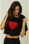 Trend Mix Mixed Printed Hooded Short Sleeve Women's Black Crop Tshirt - 2