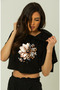 Trend Mix Mixed Printed Hooded Short Sleeve Women's Black Crop Tshirt - 2