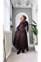 Women's Bitter Brown Flock Printed Floral Patterned Tulle Lined Seasonal Long Skirt - 5