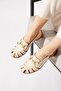 Gensete Genuine Leather Women's Sandals with Window Buckle Beige Skin