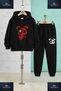 Children's Unisex Bear Patched Red and Black 3-Piece Hooded Tracksuit Set - 2
