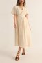 Waist Window Detail V-Neck Slitless Breathable Muslin Crinkle Fabric Vacation Natural Bohemian Summer Dress - 5