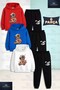 Children's Unisex Bear Patched Brown Needle-Punched 3-Piece Hooded Tracksuit Set