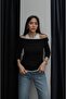 بلوزة غير متماثلة بتفاصيل رياضية سوداء - 2