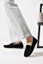 Sursew leofer genuine leather women's black suede ballet flats