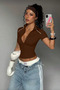 Y2K Zipper V-Neck Crop T-Shirt