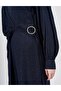Buckle Detailed Jacquard Viscose Jumpsuit Dark Navy Blue - 7
