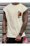 Beige Color Cotton Printed Sports T-Shirt
