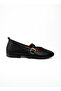 5057 Black Leather Strap Braided Women's Ballerinas - 2