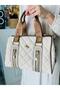 Cream Women's Cylinder Quilted Cream Model Hand and Shoulder Bag - 3