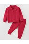 Cotton Knitted Full Sleeve Solid Collared Sweatshirt & Lounge Pant Set Cable Knit -Red