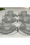 6-Person Glass Coffee Cup Set – Transparent Patterned Coffee Set with Saucers - 6