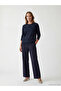 Navy Blue Crew Neck Patterned Women's Knitwear Sweater - 2