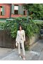 Brooch Detailed Beige Jacket and Trousers Set - 2