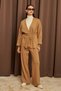 Women's Camel-Colored Waist-Tied Fringe-Detail Cardigan and Pants Knit Set - 5