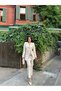 Brooch Detailed Beige Jacket and Trousers Set - 5