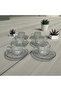 6-Person Glass Coffee Cup Set – Transparent Patterned Coffee Set with Saucers - 8