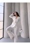 Women's White Rose Detailed Jacket and Pants Set - 8