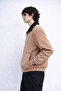 Men's Oversized Fit Bomber Suede Jacket with Velvet Collar Detail 26Use608 - 3