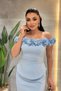 Double Fabric Floral Detailed Pencil Dress - Baby Blue - 4