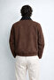 Men's Oversized Fit Bomber Suede Jacket with Velvet Collar Detail 26Use608 - 4