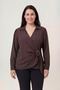 Plus Size Women's Double-Breasted Tie-Detail Shirt Brown - 5