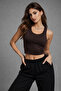 Women's Brown Zero Sleeve Crew Neck Cotton Crop Tank Top - 3