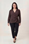 Plus Size Women's Double-Breasted Tie-Detail Shirt Brown - 4